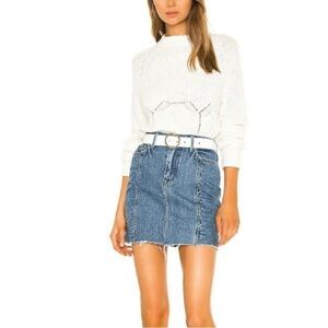 GRLFRND Natalie Denim Skirt with Ruched Detailing and Raw Hem Revolve